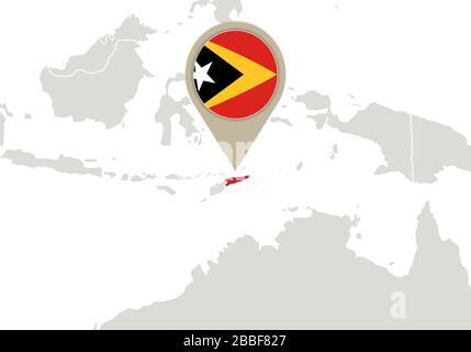 Carte avec la carte et le drapeau du Timor oriental mis en surbrillance Illustration de Vecteur