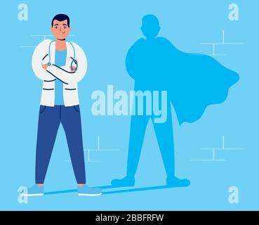 super médecin avec ombre de héros vs covid19 Illustration de Vecteur