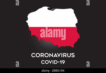 Coronavirus en Pologne et drapeau de pays à l'intérieur de la frontière de pays carte Vector Design. Carte de Covid-19 avec la Pologne avec illustration vectorielle du drapeau national. Illustration de Vecteur