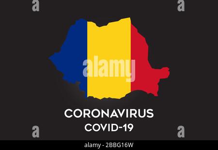 Coronavirus en Roumanie et drapeau de pays à l'intérieur de la frontière de pays carte Vector Design. Carte de Covid-19 avec Roumanie avec illustration vectorielle du drapeau national. Illustration de Vecteur