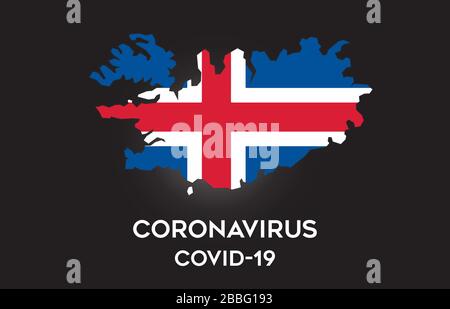 Coronavirus en Islande et drapeau de pays à l'intérieur de la frontière de pays carte Vector Design. Covid-19 avec carte de l'Islande avec illustration vectorielle du drapeau national. Illustration de Vecteur