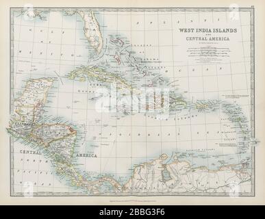 CARAÏBES Antilles Amérique centrale Iles Vierges danoises JOHNSTON 1901 map Banque D'Images