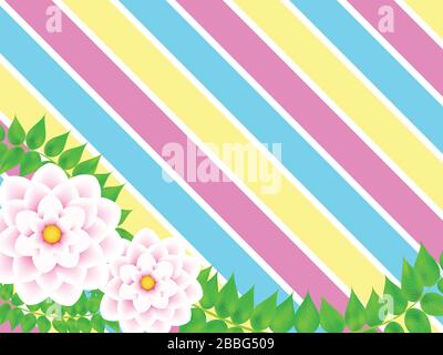 Backround rayé avec fleurs, feuilles. Illustration de Vecteur