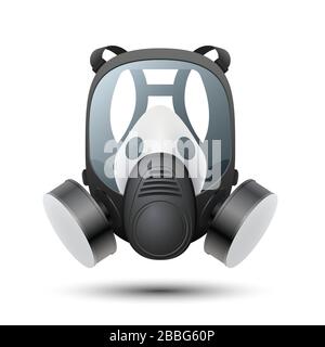 Respirateur isolé sur fond blanc. Masque à gaz chimique détaillé avec verre de protection et filtres. Illustration vectorielle. Illustration de Vecteur