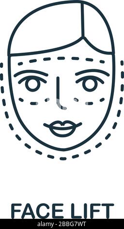 Icône de levée de visage de la collection de chirurgie plastique. Symbole de levée de face d'élément de ligne simple pour les modèles, la conception Web et les infographies Illustration de Vecteur