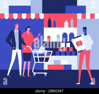 Famille dans le magasin - illustration de style plat Illustration de Vecteur