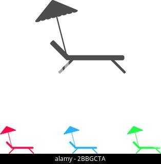 Parasol et chaise longue icône plat. Pictogramme de couleur sur fond blanc. Symbole d'illustration vectorielle et icônes bonus Illustration de Vecteur