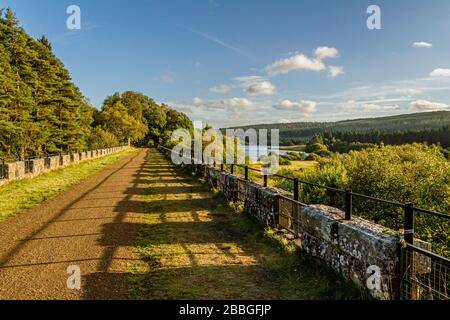 La route de randonnée à vélo et à pied de Lakeside Way franchit le viaduc de Kielder, Kielder Water and Forest Park, Kielder, Northumberland, Royaume-Uni. Octobre 2018. Banque D'Images