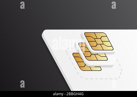 Maquette réaliste de la carte SIM. Carte sim de téléphone mobile de différentes tailles. Illustration de Vecteur