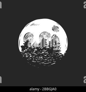 Silhouettes en pin sur fond pleine lune. Illustration de Vecteur