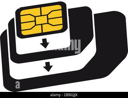 Nano vers micro, icône micro vers cartes SIM normales. Symbole du convertisseur de la carte sim du téléphone. Illustration de Vecteur