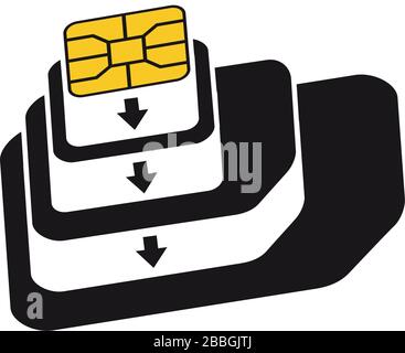 Icône des adaptateurs de carte SIM Esim à Nano, Nano à micro, micro à Normal. Symbole des convertisseurs de carte sim du téléphone. Illustration de Vecteur