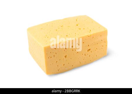 Morceau de fromage gros plan isolé sur blanc Banque D'Images