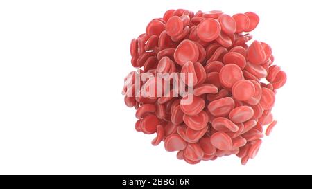 Les globules rouges abstraits s'accroissent sous la forme d'une sphère isolée sur fond blanc. Concept scientifique et médical. Transfert d'éléments importants dans Banque D'Images