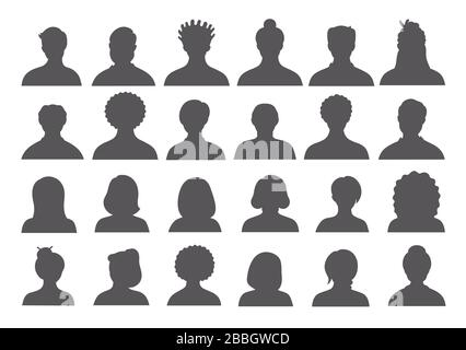 Ensemble de personnes, avatars, gens têtes silhouettes. Les personnes font face à la collection d'icônes de réseau social. Illustration de Vecteur