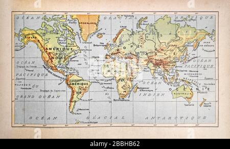 Carte de l'ancien monde imprimée à la fin du XIXe siècle. Banque D'Images