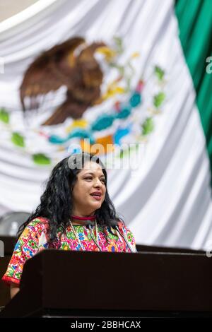 Alejandra Frausto, ministre mexicain de la culture, s'adresse au Congrès fédéral à Mexico. Banque D'Images