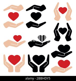 Mains tenant coeur plat vecteur icône isolé sur fond blanc. Illustration de Vecteur