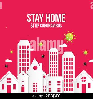 Coronavirus Covid-19, poster de motivation en quarantaine. Les gens restent à la maison pour réduire les risques Illustration de Vecteur