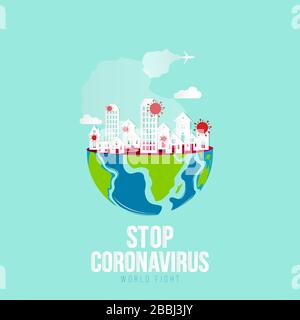 Concept Coronavirus. Empêcher ou arrêter la propagation du COVID-19 dans le monde entier. Coronavirus Covid-19 Illustration de Vecteur
