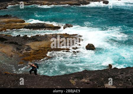 Partie côtière de la randonnée du Grand Sentier autour de la péninsule de Caravelle, Caravelle, Martinique, Petites Antilles, Antilles françaises, Caraïbes, Centre-A Banque D'Images