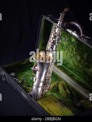 Vintage 1929 argent Conn Reconditionné Soprano Sax avec Sterling Silver-Wash Bell vue arrière Banque D'Images
