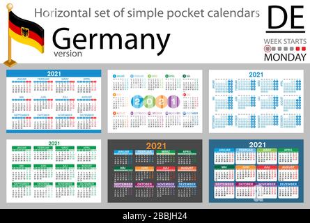 Ensemble horizontal allemand de calendriers de poche pour 2020 (deux mille vingt et un). La semaine commence le lundi. Nouvelle année. Conception simple des couleurs. Vecteur Illustration de Vecteur