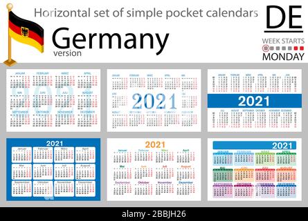 Ensemble horizontal allemand de calendriers de poche pour 2020 (deux mille vingt et un). La semaine commence le lundi. Nouvelle année. Conception simple des couleurs. Vecteur Illustration de Vecteur