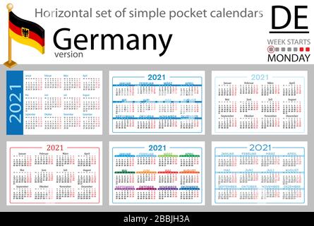 Ensemble horizontal allemand de calendriers de poche pour 2020 (deux mille vingt et un). La semaine commence le lundi. Nouvelle année. Conception simple des couleurs. Vecteur Illustration de Vecteur