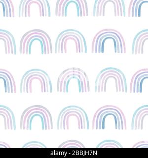 Style puéril aquarelle arc-en-ciel sans coutures en couleur pastel pour les enfants. Papier numérique à illustration dessinée à la main pour tissus pour enfants, empaquetage, Banque D'Images