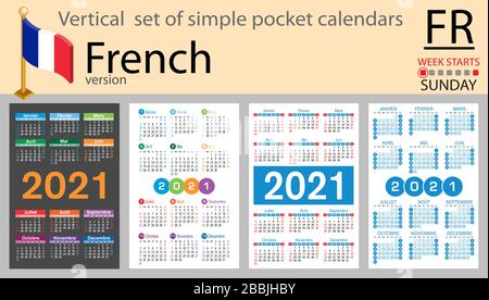 Ensemble vertical français de calendriers de poche pour 2020 (deux mille vingt et un). La semaine commence le lundi. Nouvelle année. Conception simple des couleurs. Vecteur Illustration de Vecteur