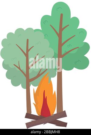 camping bonfire arbres forêt caricature isolé dessin vectoriel illustration Illustration de Vecteur