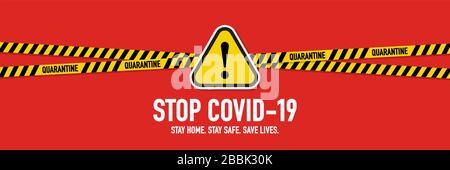 Arrêter le concept de quarantaine de Coronavirus Covid-19. Collections de bandes jaunes et noires pour vous protéger et aider à empêcher la propagation du virus à d'autres Illustration de Vecteur