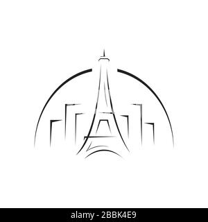 Ligne personnalisée abstraite symbole 'Tour Eiffel' au milieu du bâtiment isolé sur fond blanc Illustration de Vecteur