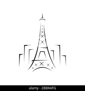 Ligne personnalisée abstraite symbole 'Tour Eiffel' au milieu du bâtiment isolé sur fond blanc Illustration de Vecteur