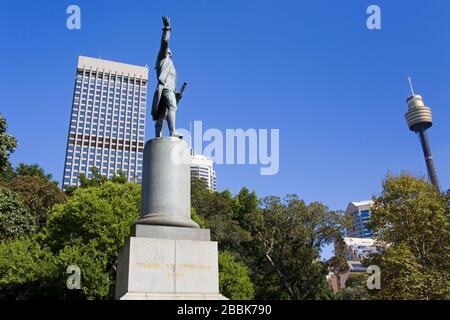 Statue du capitaine Cook à Hyde Park, quartier central des affaires, Sydney, Nouvelle-Galles du Sud, Australie Banque D'Images