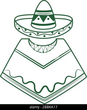 poncho et chapeau traditionnel cinco de mayo mexicain célébration vectoriel illustration de style de ligne icône Illustration de Vecteur