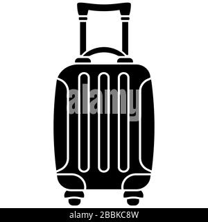 Valise noire avec roues et icône de silhouette de poignée télescopique isolée sur fond blanc. Illustration de Vecteur