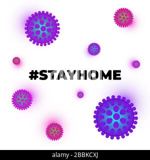 Restez à la maison auto-isolation pour empêcher la propagation du coronavirus. Hashtag stayhome infection campagne de protection contre l'épidémie. Bannière de quarantaine avec virus corona et balise de hachage cite illustration du vecteur Illustration de Vecteur