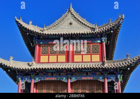 Trois colonnes de toit-garde-hip-tour-Ruoyuan Gate. Jiayu Pass-Jiayuguan ville-Gansu-Chine-0766 Banque D'Images