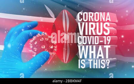 Coronavirus COVID-19, Foire aux questions - quel est le texte, concept médical avec drapeau du Kenya. Illustration en cas de pandémie. Banque D'Images