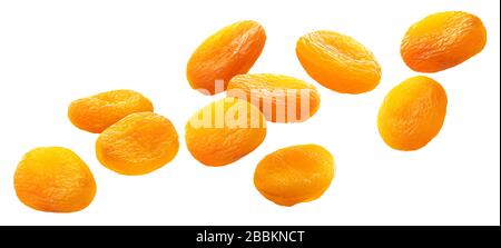 Collection d'abricots secs isolés sur fond blanc Banque D'Images