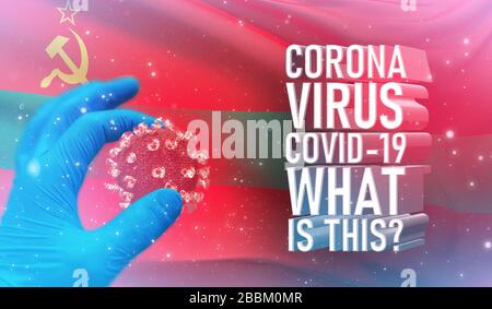 Coronavirus COVID-19, Foire aux questions - quel est le texte, concept médical avec drapeau de Transnistrie. Illustration en cas de pandémie. Banque D'Images