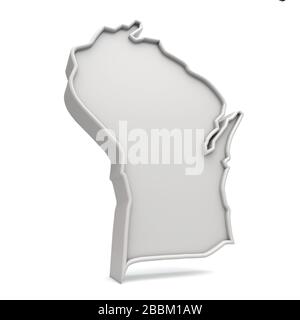 État américain du Wisconsin, carte simple en 3 dimensions en gris blanc. Rendu 3D Banque D'Images