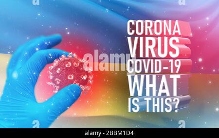 Coronavirus COVID-19, Foire aux questions - quel est le texte, concept médical avec drapeau de l'Ukraine. Illustration en cas de pandémie. Banque D'Images
