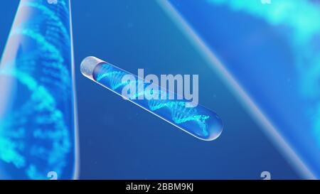 Molécule d'ADN, sa structure. Concept génome humain. Molécule d'ADN avec gènes modifiés. Illustration conceptuelle d'une molécule d'adn à l'intérieur d'un test de verre Banque D'Images