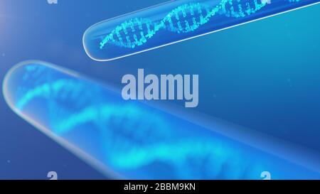 Molécule d'ADN, sa structure. Concept génome humain. Molécule d'ADN avec gènes modifiés. Illustration conceptuelle d'une molécule d'adn à l'intérieur d'un test de verre Banque D'Images