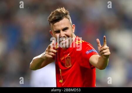 Espagne Borja Mayoral d'U21 célèbre son quatrième but du jeu Banque D'Images