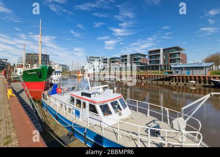 Port de la ville ou Stadthafen à Stade en Basse-Saxe, Allemagne Banque D'Images