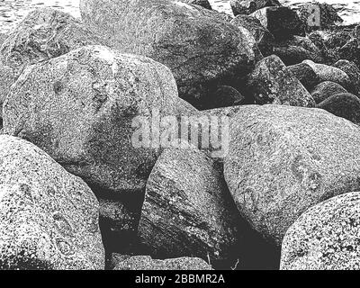 Texture vecteur de détresse des pierres de mer sur la plage. Illustration EPS8. Fond gris noir et blanc. Illustration de Vecteur